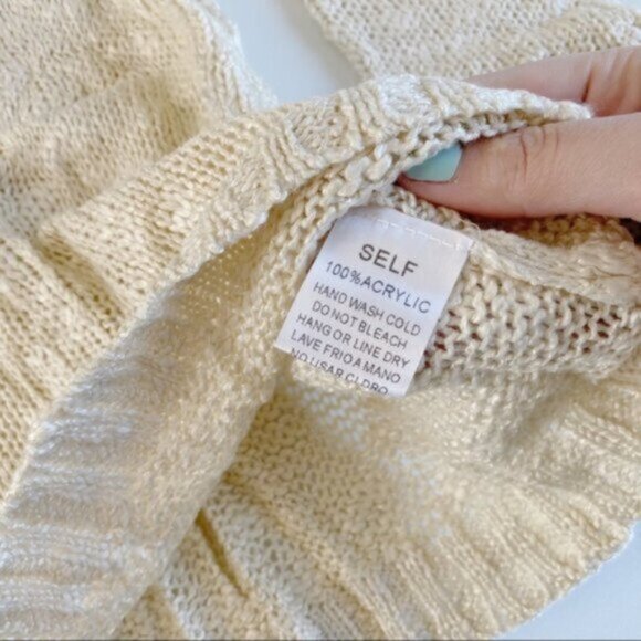 Easel | Bethany Distressed Destructed Cold Shoulder Sweater Tunic Cream Medium - Picture 12 of 14